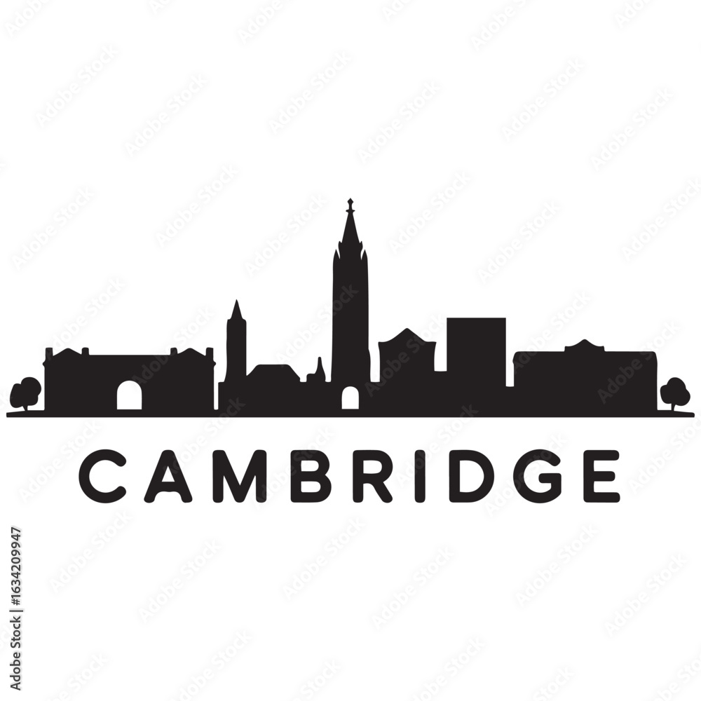 Fototapeta premium Cambridge skyline horizontal banner. Cambridge, Massachusetts. Vector template for your design. Vector black silhouette. with white background.