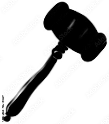 Monochrome dotted pattern of a judge's gavel