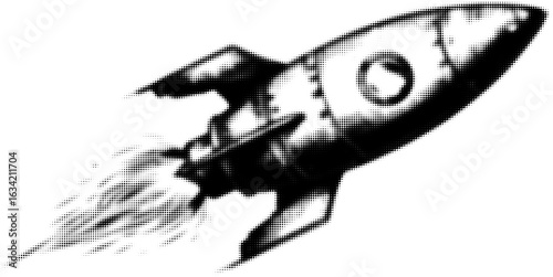 Rocket with halftone effect launching into space