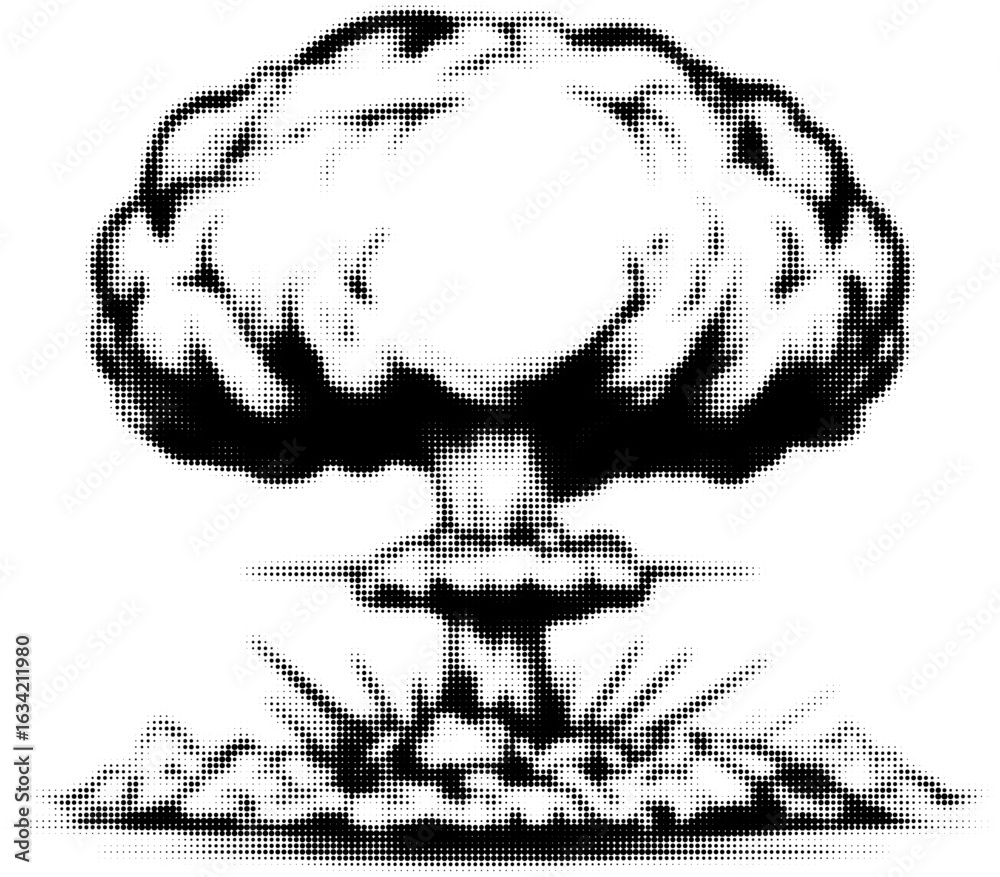 Fototapeta premium Black and white illustration of an atomic explosion with mushroom cloud
