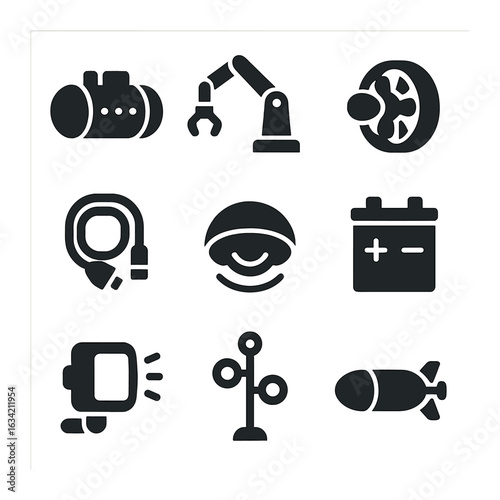 Deep-Sea Technology Icons. Solid, filled icons set of deep-sea technology: pressure-resistant hull,