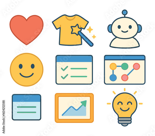 Smart Shopping Icons. Flat vector mini-illustrations Smart shopping recommendations in colors children's