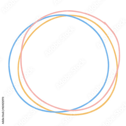 Hand drawn colorful circle frame in crayon-like texture