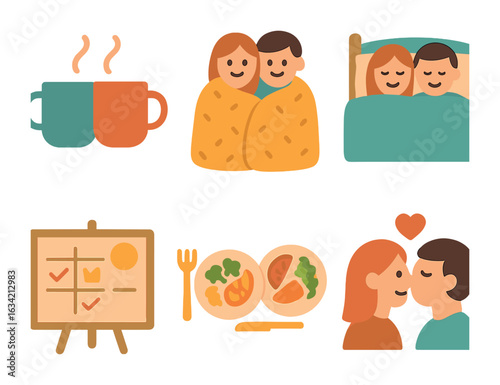 Marriage Rituals Icons. Flat vector mini-illustrations Marriage routines and rituals in colors children's