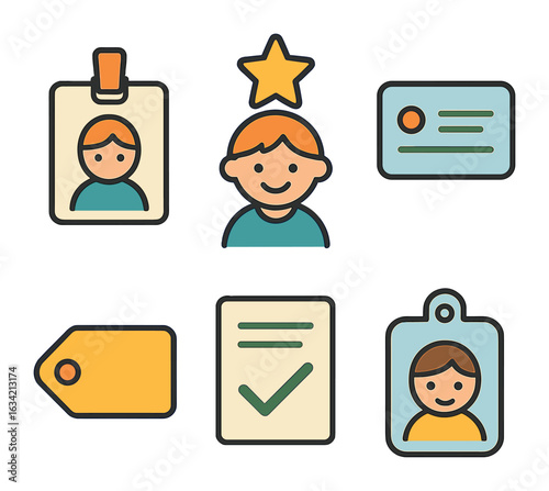 Team Role Icons. Flat vector mini-illustrations Team roles and responsibilities in colors children's