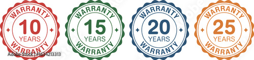Collection of four oval warranty seals with different years and colors