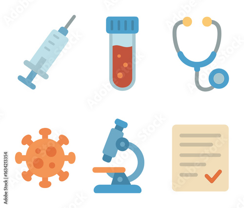 Colorful Medical Icons. Flat vector mini-illustrations Medical lab research in colors children's illustrations