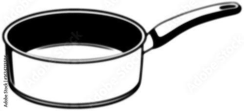 Black and white halftone illustration of a saucepan with a handle