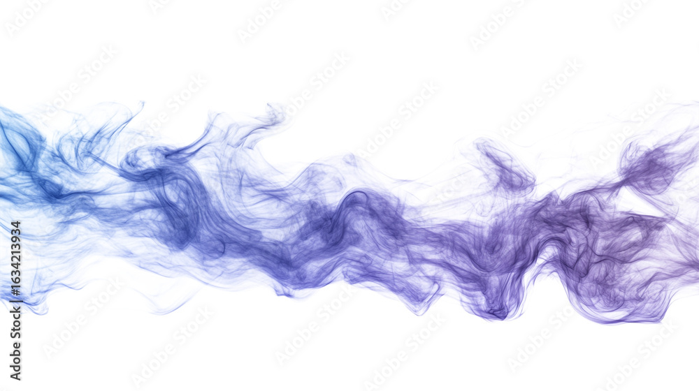 Fototapeta premium An ultra-realistic crisp wave of flowing mist, transitioning from cerulean to faint violet, hyper-detailed vapor dispersion, white transparent background, 8K resolution, lifelike realism