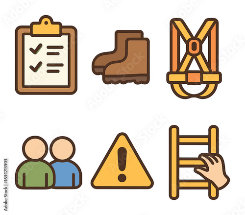 Gutter Safety Icons. Flat vector mini-illustrations Gutter safety checklist in colors children's illustrations