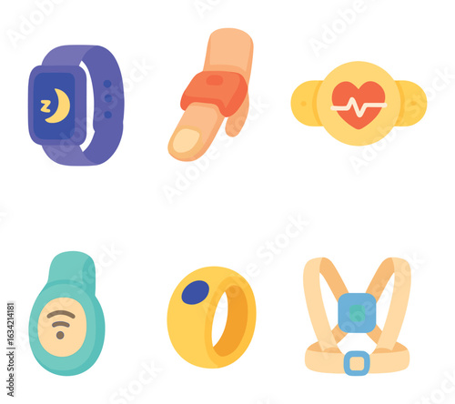 Wearable Health Monitors. Flat vector mini-illustrations Wearable health monitors in colors children's