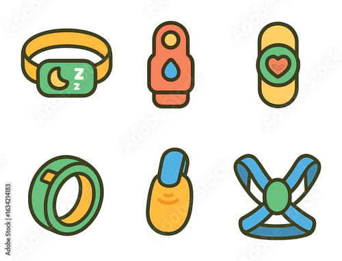 Wearable Health Monitors. Flat vector mini-illustrations Wearable health monitors in colors children's