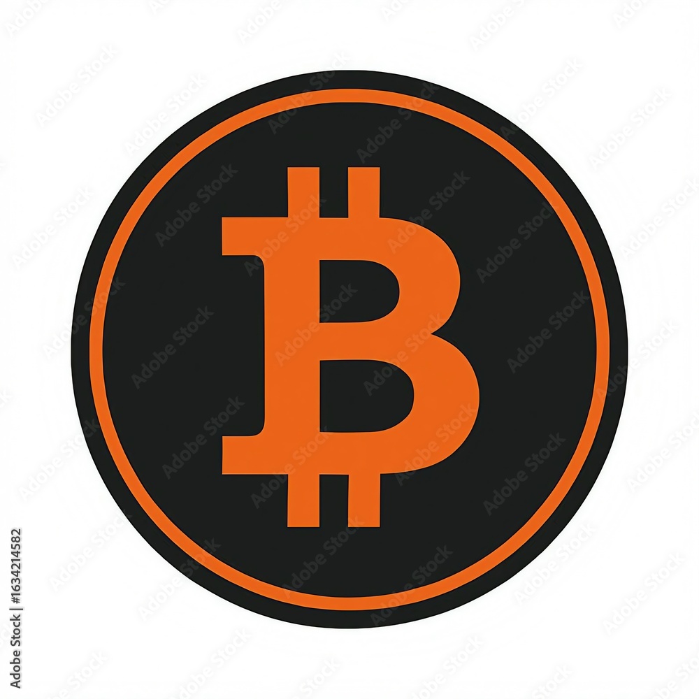 Orange bitcoin logo on black circle with orange outline Orange bitcoin logo on black circle with orange outline
