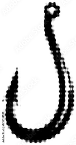 Halftone fishing hook silhouette with dotted effect