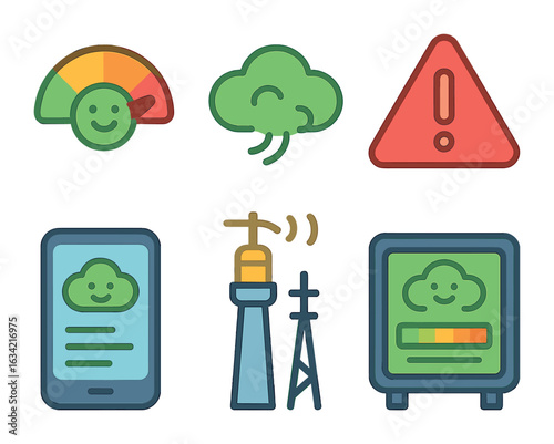 Air Quality Icons. Flat vector mini-illustrations Air quality awareness in colors children's illustrations: