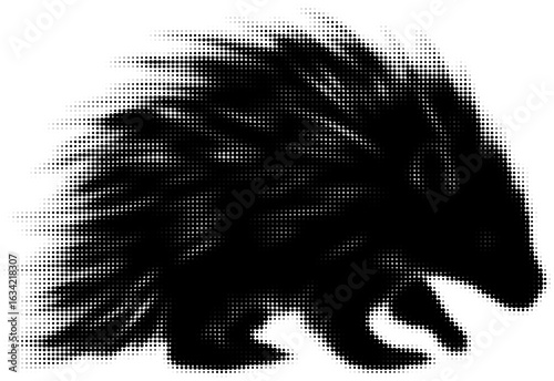 Silhouette of a porcupine with spiky quills in halftone pattern design