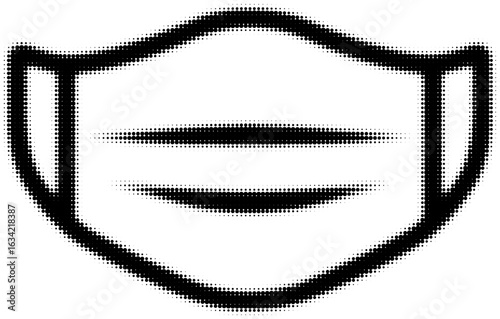Minimalist black and white halftone illustration of a face mask for protection