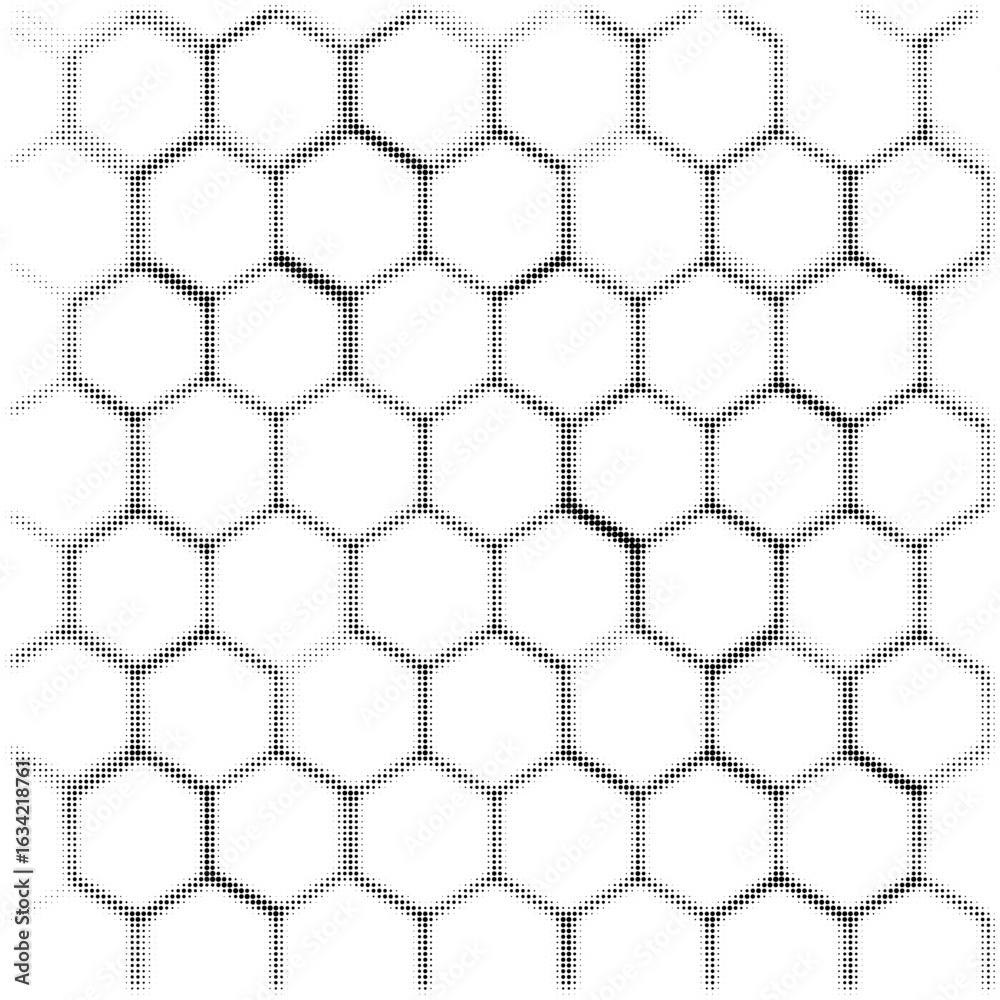 Naklejka premium Black and white hexagonal pattern with halftone effect