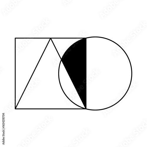 Stylish composition of intersecting geometric shapes: square, rectangle, triangle, circle. Vector illustration of architectural outline drawing for logo design, precision, symmetry, rigor.