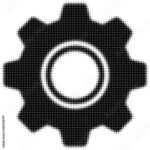 Halftone dotted black gear symbol, abstract design concept