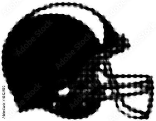 Silhouette of an american football helmet made with black dots on white