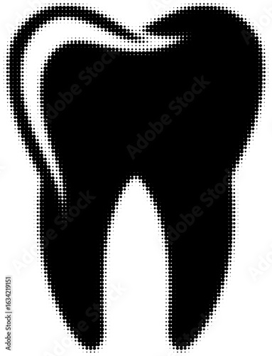 Black halftone tooth design with abstract pattern and bold contrast