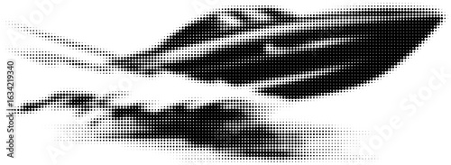 Speedboat silhouette composed of black dots, digital art