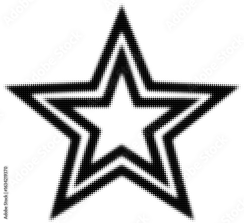 Black and white dotted star with concentric outlines, minimalist design art