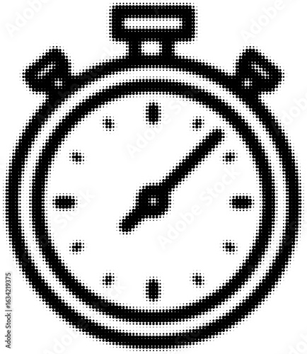 Black and white dotted stopwatch icon with minute markers in close up