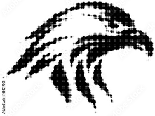 Stylized black and white eagle head illustration with bold lines