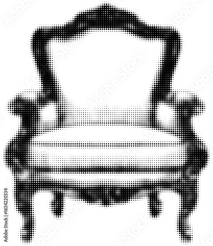 Elegant armchair with vintage design in halftone style illustration
