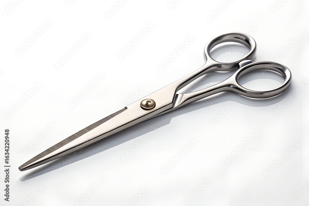 Obraz premium Silver metal scissors on a bright surface, sharp cutting tool