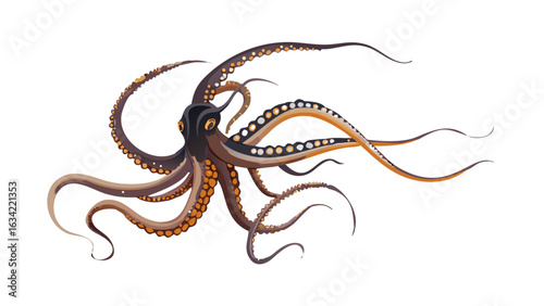 Colorful octopus displaying its tentacles in vibrant underwater environment during daytime in a tropical ocean setting