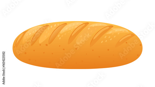 Freshly baked bread loaf resting on a clean surface, showcasing its golden crust and detailed texture in a warm kitchen setting