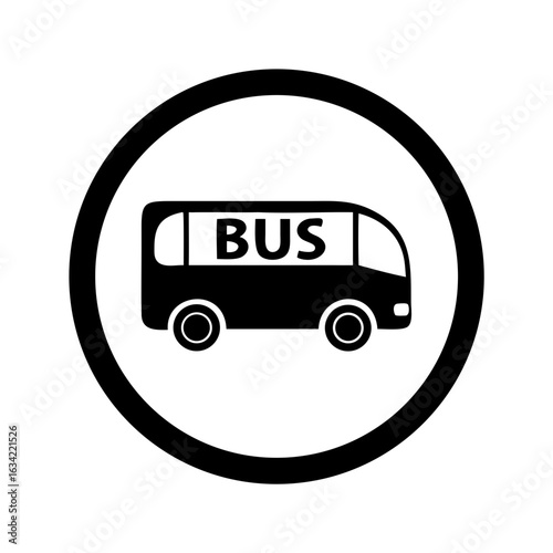 Bus sign in black circle indicating public transport in urban area, promoting accessibility and commuting options for city residents
