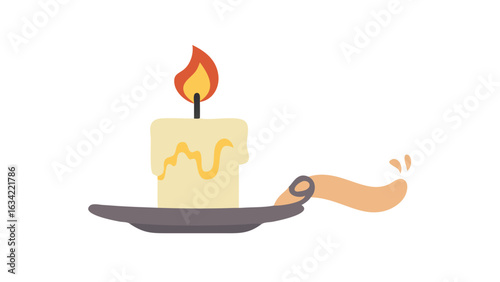Flickering candle shedding warm light on a simple dish while wax drips gently onto the platter in a cozy setting