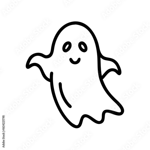 Cute cartoon ghost character with smiling face and playful appearance, suitable for Halloween decorations and festivities