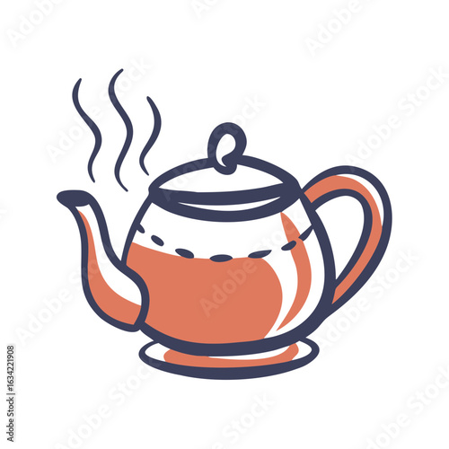 Colorful teapot illustration with steam rising in a minimalist style suitable for kitchen decor or tea-related designs