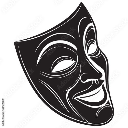 Expressive theatrical comedy mask isolated on white background, symbolizing drama and performance in the world of theatre