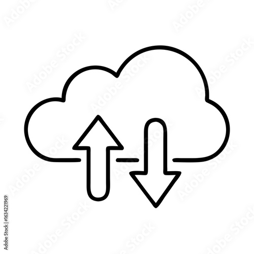 Cloud storage symbol illustrating data upload and download processes, highlighting digital file management concepts