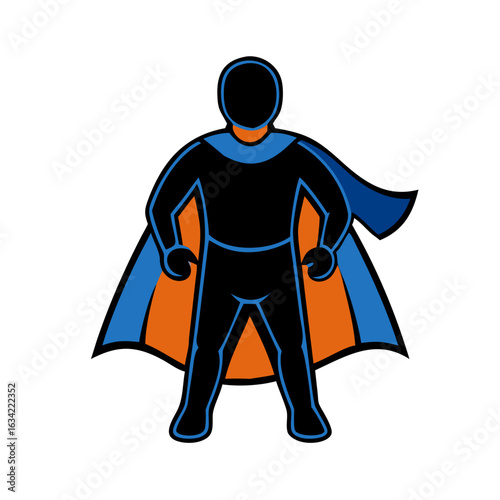 Superhero character in a dynamic pose with a flowing cape for illustration or design purposes