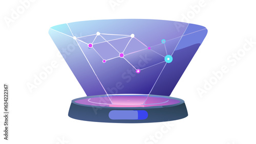3D holographic display showcasing a digital network concept with colorful nodes and connections