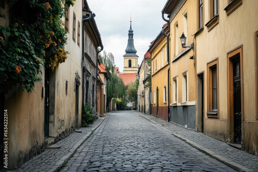 Fototapeta premium European street lined with old houses