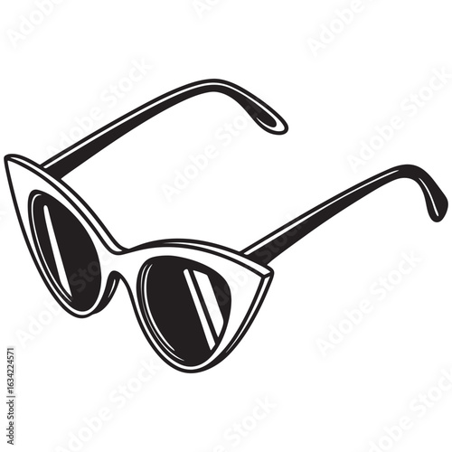 Retro cat eye sunglasses with black frames and dark lenses isolated on white background