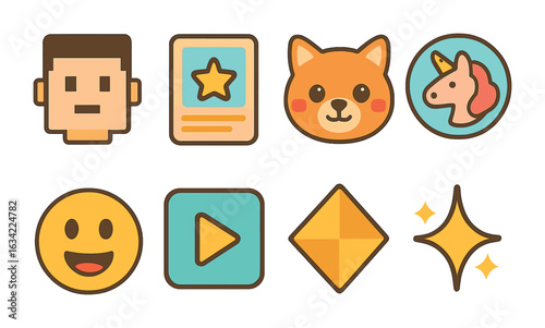 Colorful Digital Collectibles. Flat vector mini-illustrations digital collectibles and avatars in colors