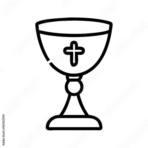 Outline of a holy chalice with a cross symbol  