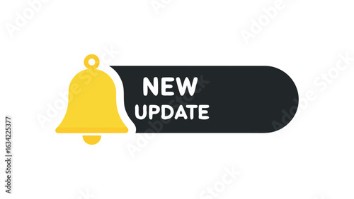 New update icon with yellow bell symbol for notification and announcement design
