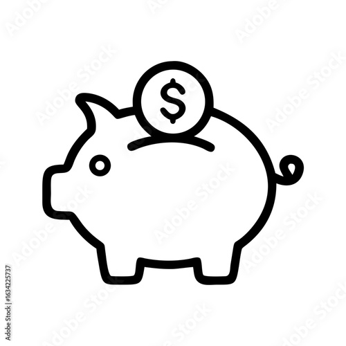 Piggy bank with coin being inserted symbolizes saving money and financial planning in a simple and minimalist style