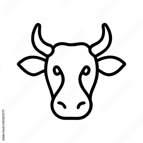 Cow head illustration with distinct features in minimalist black and white design, ideal for highlighting farm life or livestock themes