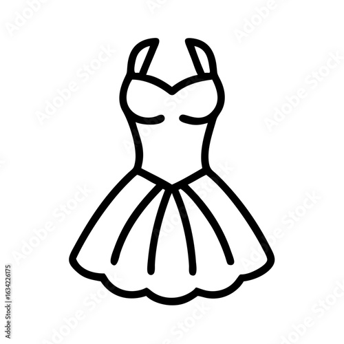 Stylish dress design suitable for various occasions that features a fitted bodice and flowing skirt with defined straps